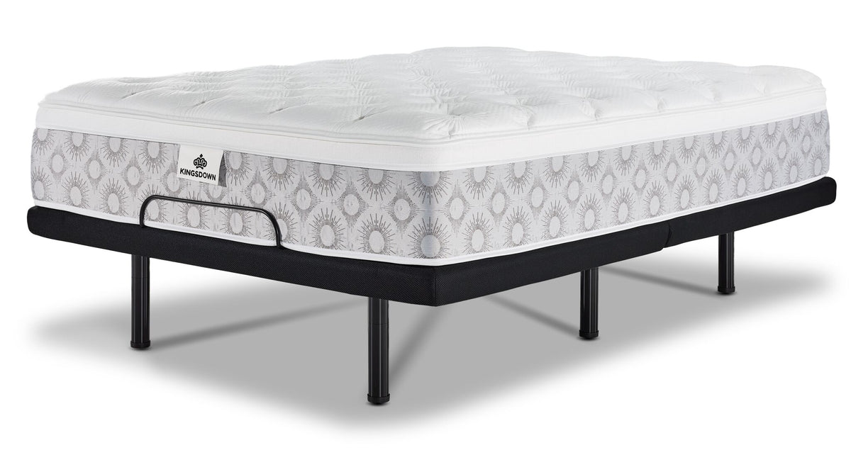 Kingsdown Quinlan Plush Euro Top full mattress on an L2 Pro adjustable base in the flat position