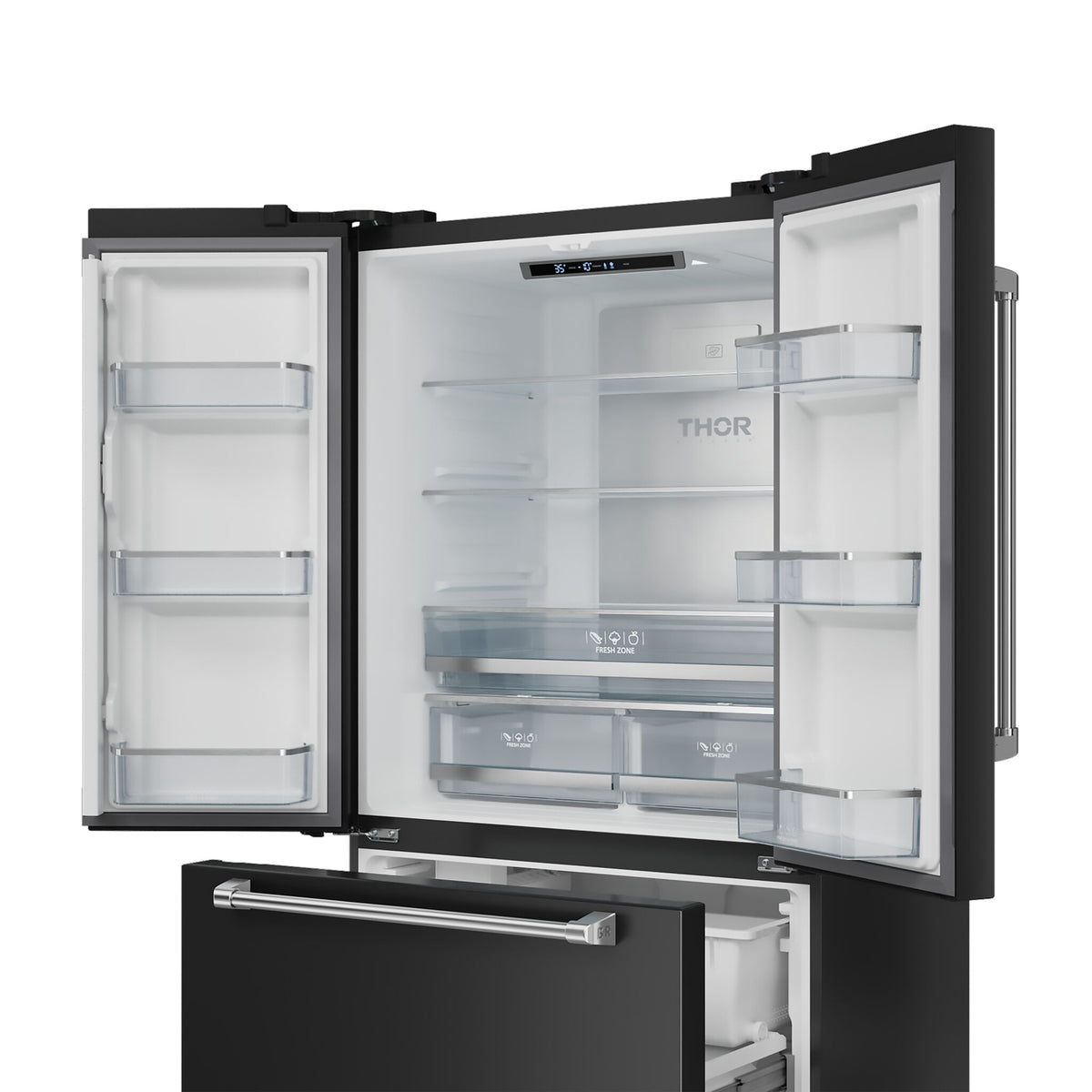 Thor Kitchen - Gordon Ramsay Collection 36" 20.3 Cu. Ft. Matte Black Counter-Depth French Door Refrigerator with Ice Maker - RF3621CTD00-SS