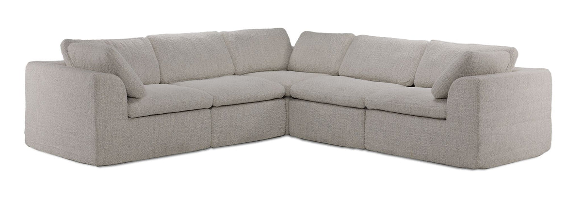 Bliss beige 5-piece boneless modular sectional with polyester upholstery and foam cushions