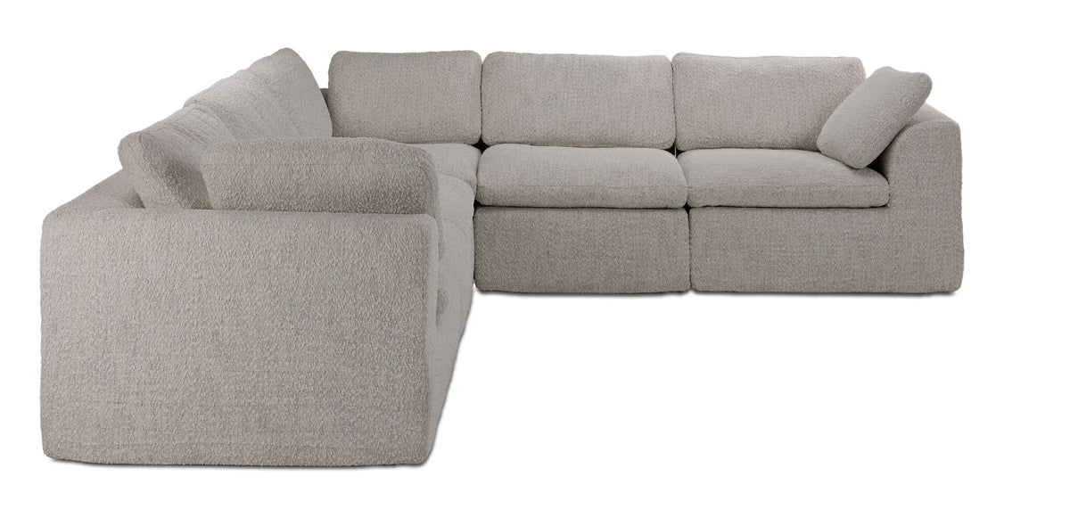 Side view of the Bliss beige 5-piece boneless sectional showing its modular design and rounded arms