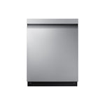 Samsung stainless steel Smart Dishwasher with StormWash shown from the front with recessed handle