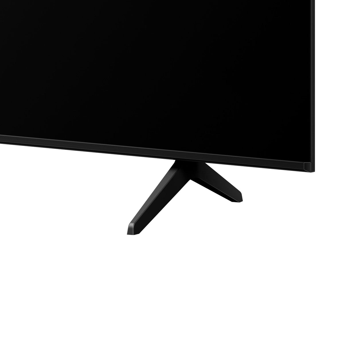 Close-up of the TCL 55-inch M8L Series Mini-LED Smart TV showing the slim black lower bezel and angled support foot
