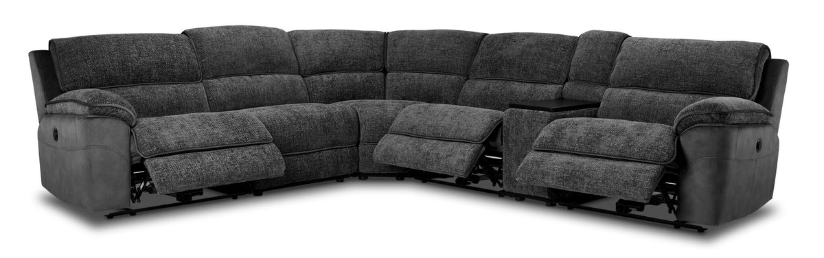 Vandelay 6-Piece Dual Power Reclining Sectional with Console and Reclining Armless Chair - Grey