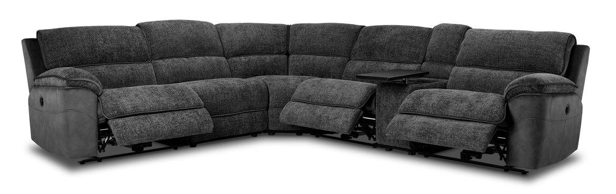 Vandelay 6-Piece Dual Power Reclining Sectional with Console and Reclining Armless Chair - Grey