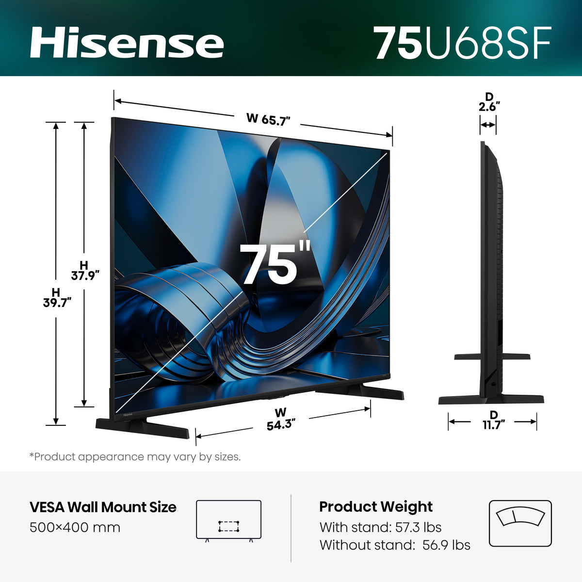 Hisense 75" QLED Mini-LED AI TV 144Hz - Fire TV - 75U68SF--