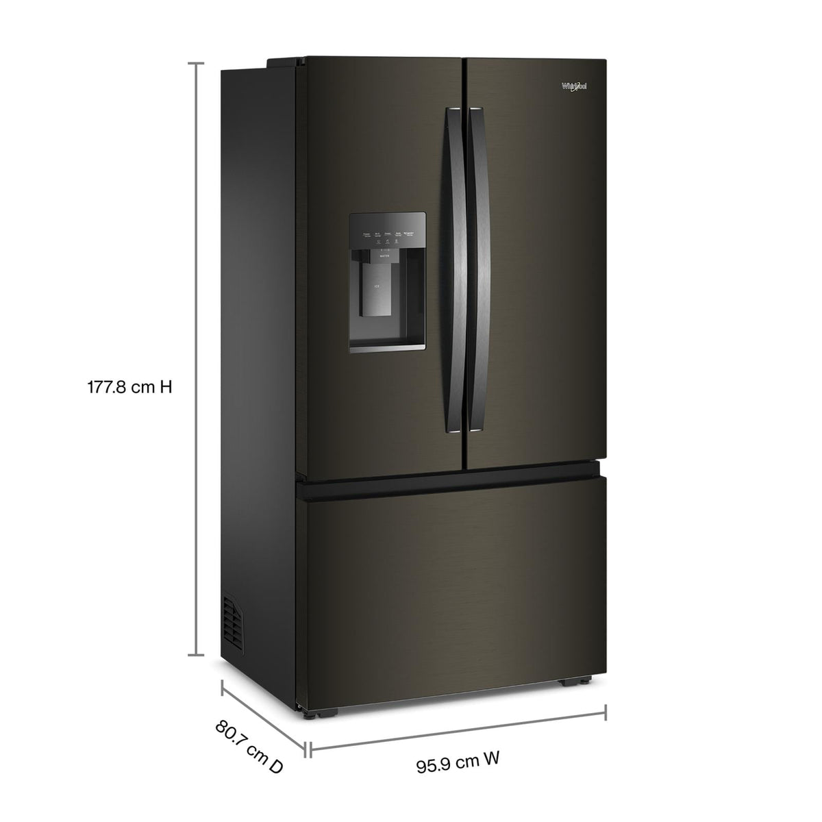 Whirlpool 36" 23.4 Cu. Ft. Black Stainless Steel Counter-Depth 3-Door French Door Refrigerator – WRFC7036RV