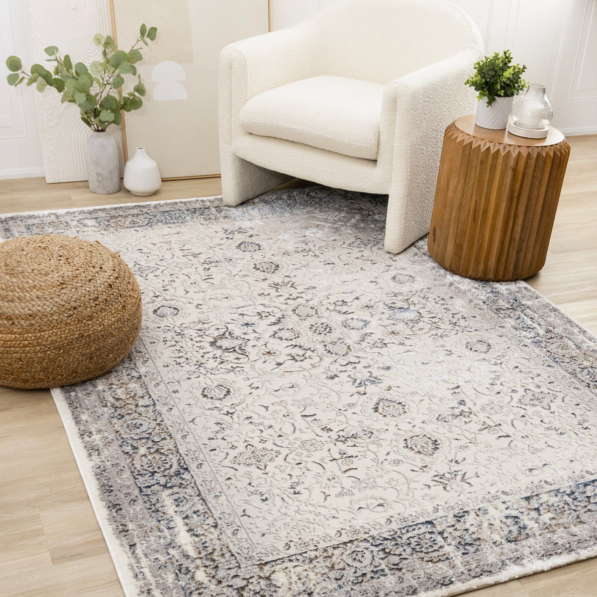 Chateau Charm 6'7" x 9'6" Elegant Classic Area Rug - Grey, Beige