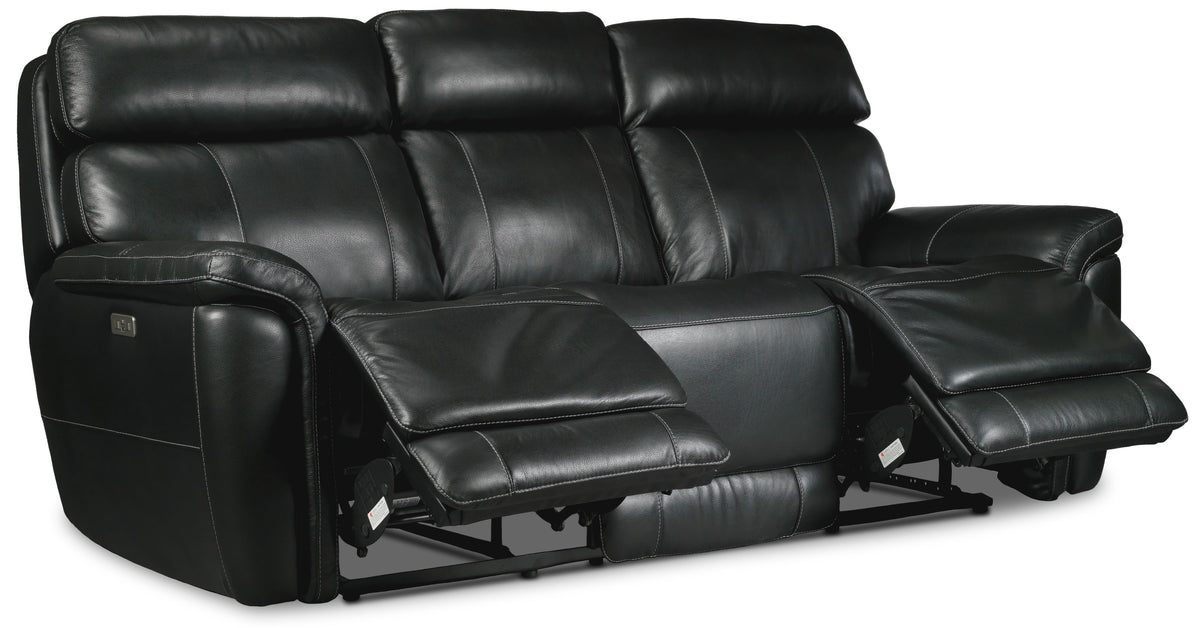 Stallion Leather Dual Power Reclining Sofa, Loveseat and Chair Set - Midnight Black