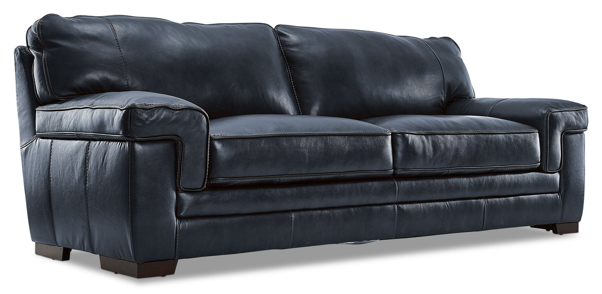 Stampede Leather Sofa and Chair Set - Cobalt