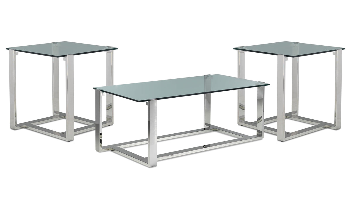 Sidney Coffee Table and Two End Tables - Stainless Steel and Glass
