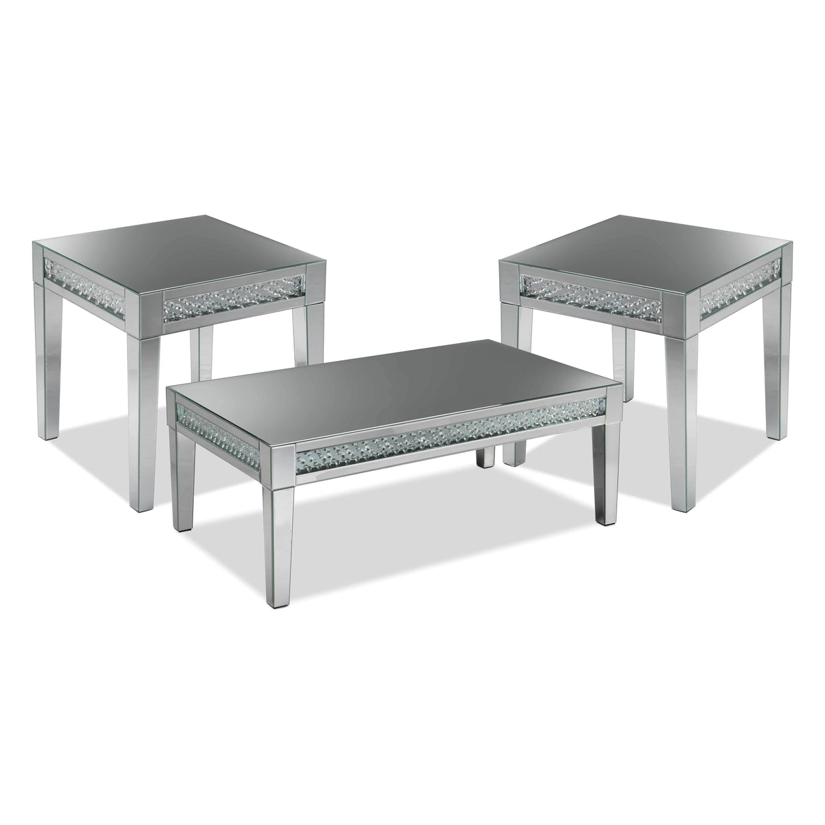 Aria Coffee Table and Two End Tables - Mirrored Glass