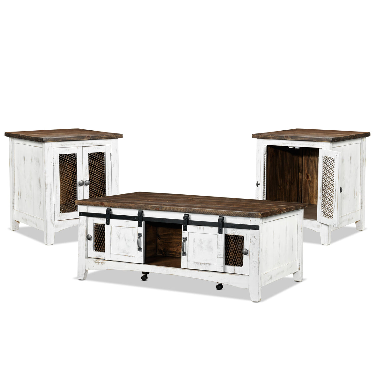 Pueblo Coffee Table and Two End Table Set - White