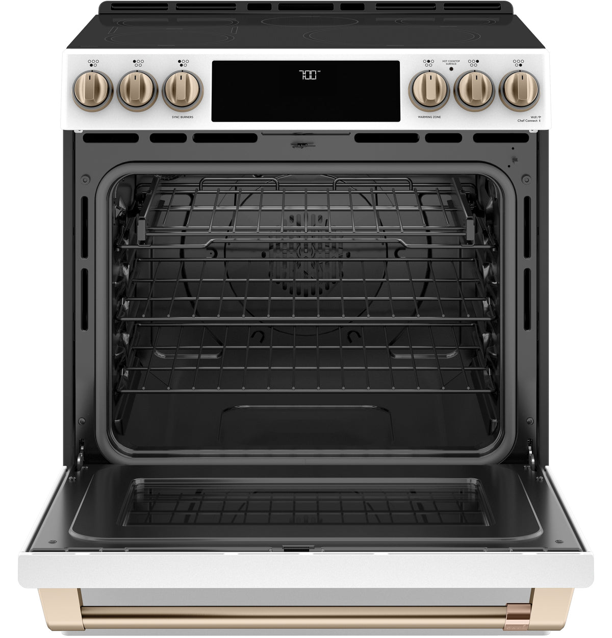 Café™ Matte White 30'' Slide-In Front Control Radiant and Convection Range with Air Fry and Warming Drawer (5.7 Cu.Ft)- CCES700P4MW2