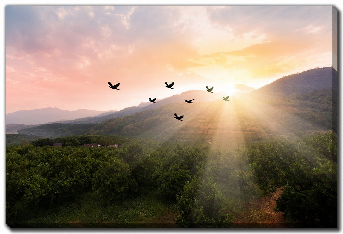 Rise and Soar Wall Art - Green/Orange - 38 X 60