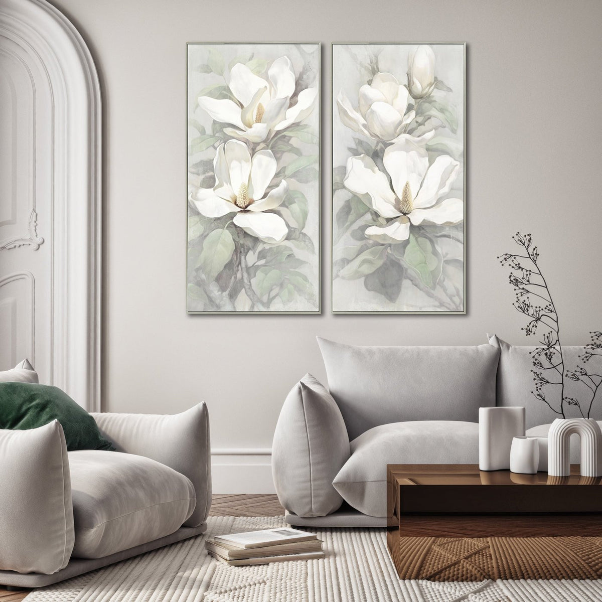 Calming Magnolia II Art - White/Grey - 48 X 24