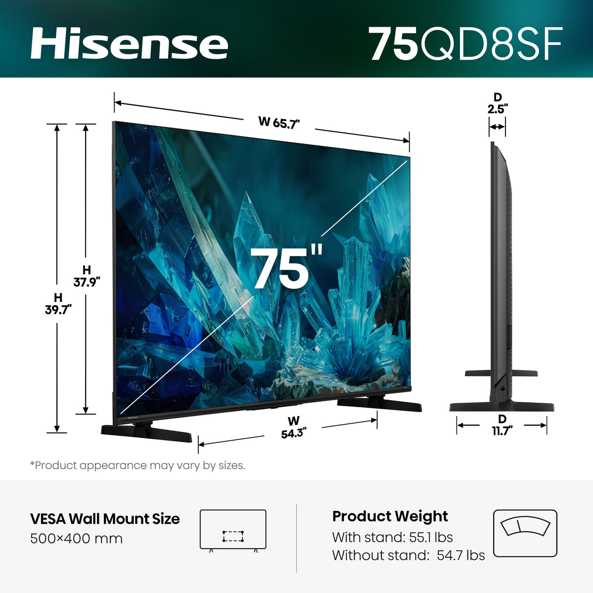 Hisense 75" QLED Mini-LED AI TV 144Hz - Fire TV - 75QD8SF--