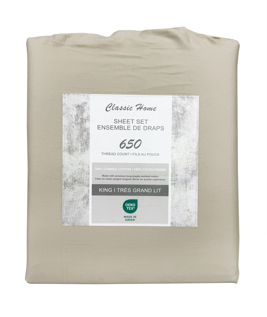 Cotton House 100% Combed Cotton Queen Sheet Set - 650 Thread Count Beige