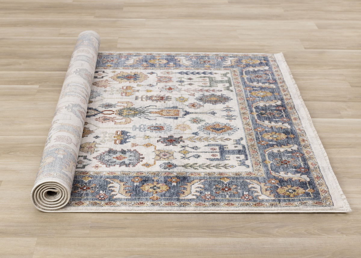 Macie Traditional Border Area Rug - 5' X 8' - Cream/Blue