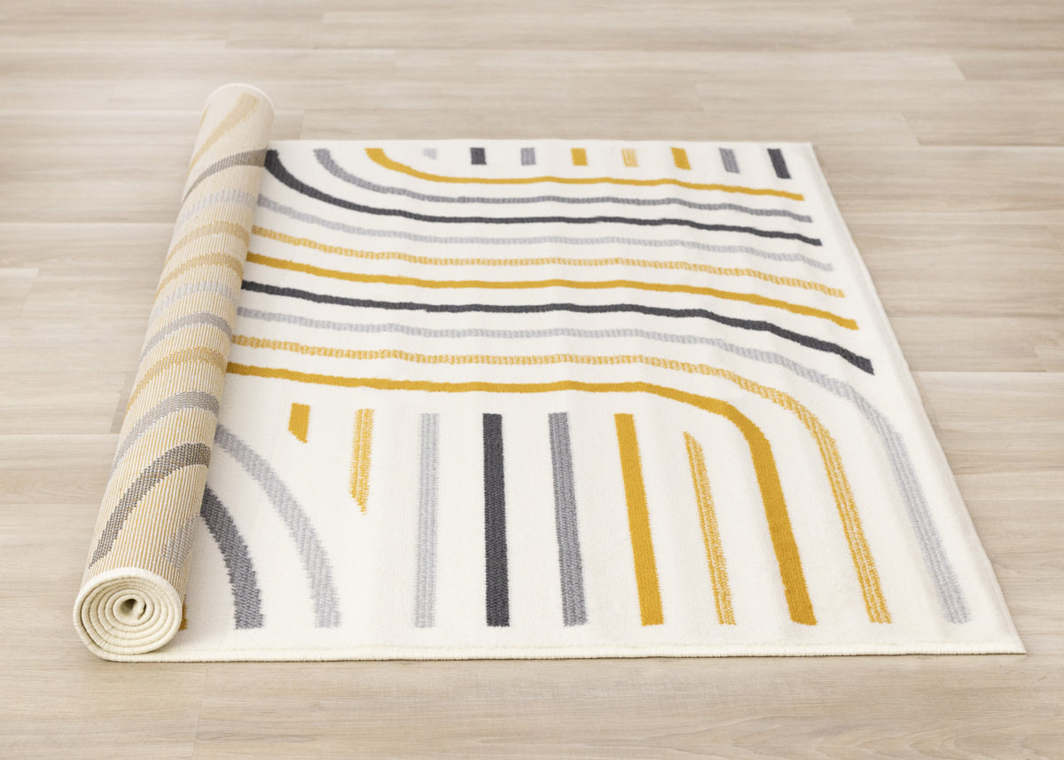 Functional Modern Curves Area Rug - 5' X 8' - Cream/Yellow