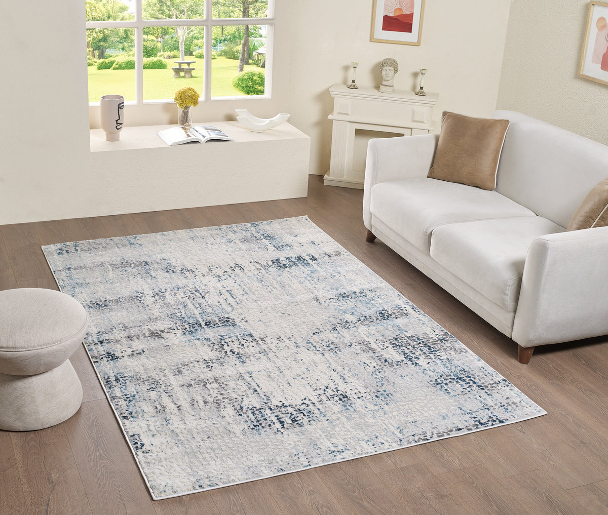 L2 Decor Cozy Area Rug 5' x 8' with Underpad - Cream, Light Blue