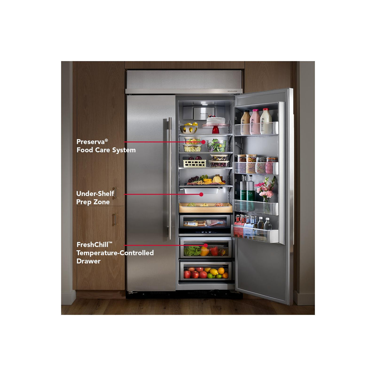 KitchenAid 48" 29.0 Cu. Ft. PrintShield Stainless Steel Built-In Side-by-Side Refrigerator - KBSD748SPS