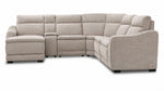 Madison 6-Piece Dual Power Reclining Sectional with Left-Facing Chaise - Beige front view with padded backrests, console and chaise
