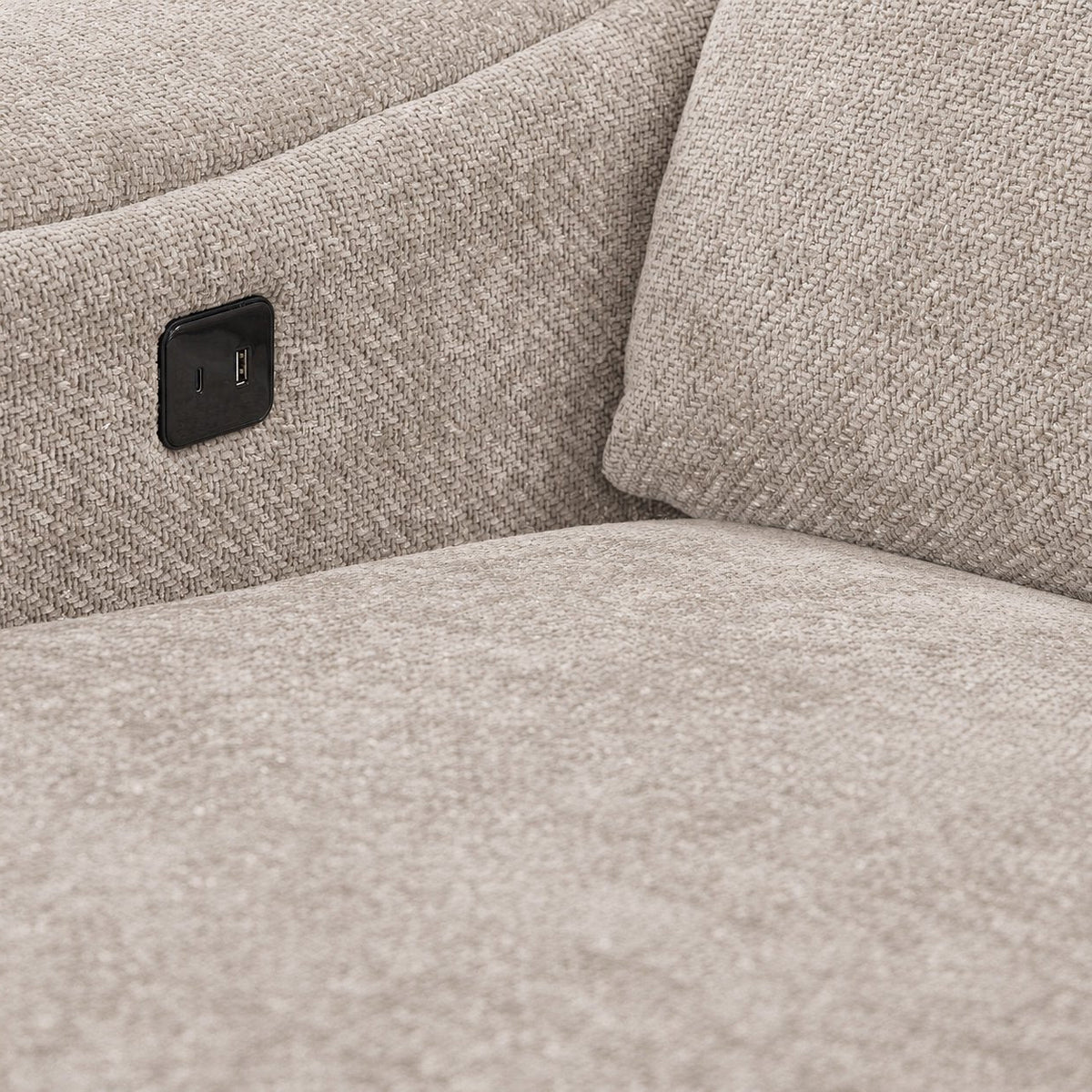 Madison 6-Piece Dual Power Reclining Sectional with Left-Facing Chaise - Beige close-up of built-in USB and USB-C charging ports