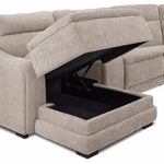 Madison 6-Piece Dual Power Reclining Sectional with Left-Facing Chaise - Beige close-up with chaise seat lifted to reveal hidden storage