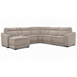 Madison 6-Piece Dual Power Reclining Sectional with Left-Facing Chaise - Beige shown at an angle with cushioned seating, console and chaise