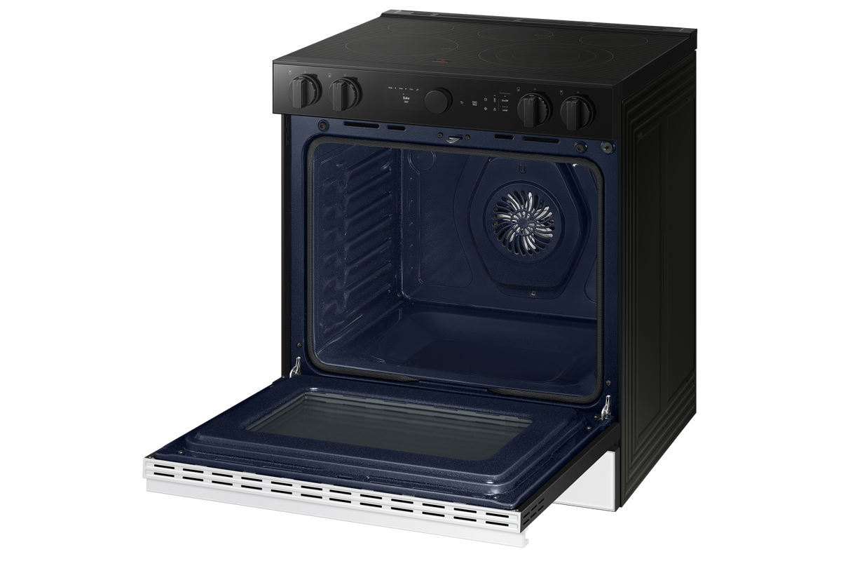 Samsung BESPOKE White Glass 30" True Convection Slide In Range with Oven Camera (6.3cu.ft.) - NSE6DB870012AC