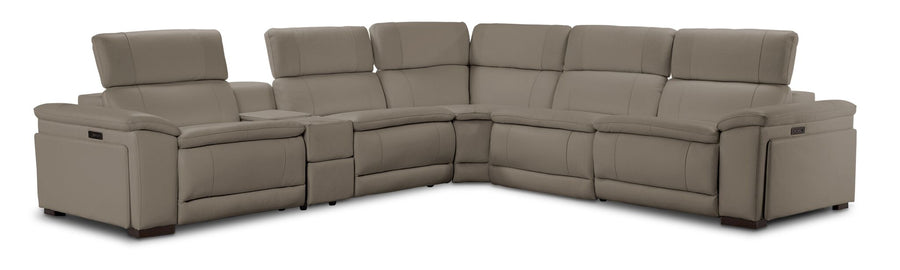Ajax Leather 6-Piece Dual Power Reclining Sectional - Stone