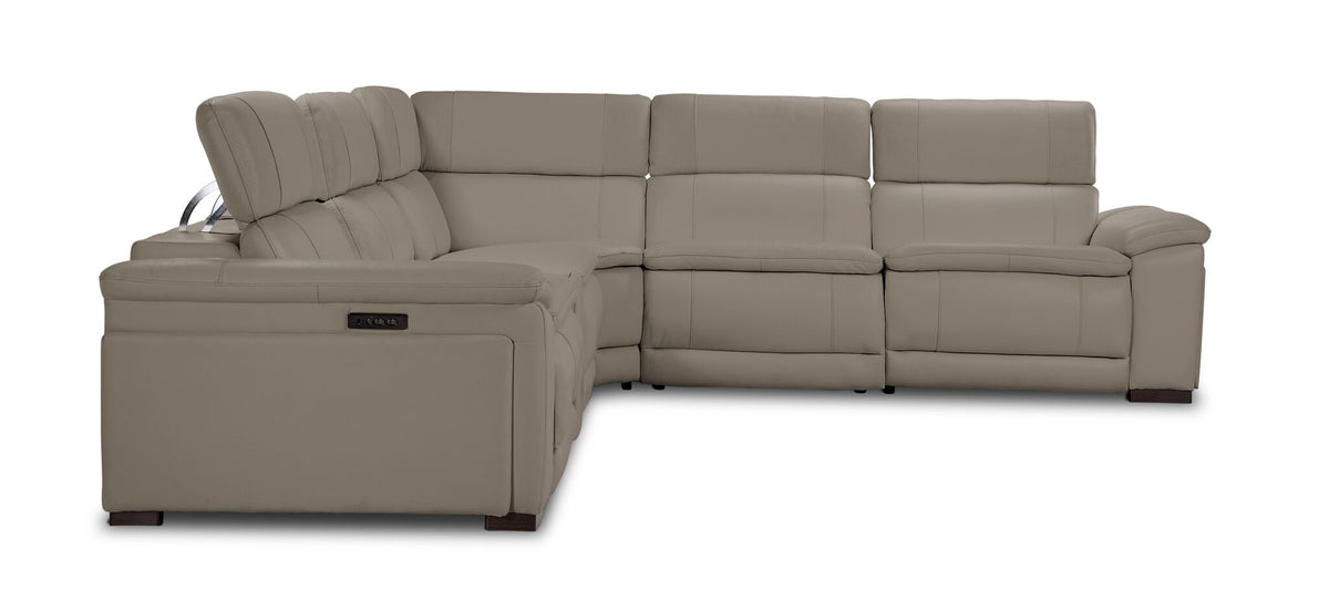 Ajax Leather 6-Piece Dual Power Reclining Sectional - Stone