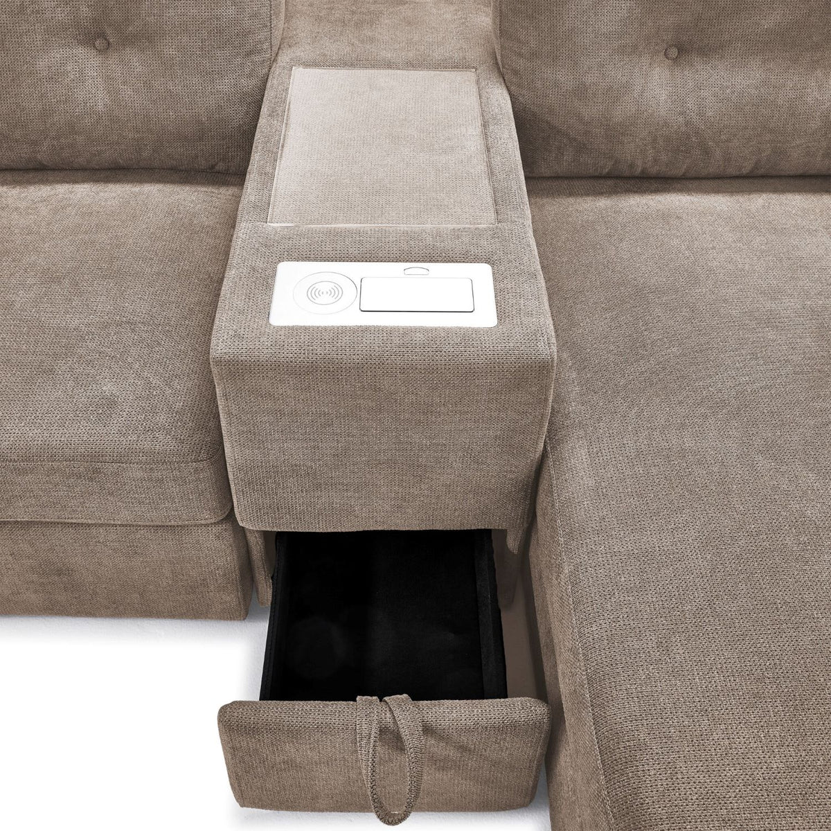Feeling Connected - Connex 3-Piece Modular Sectional with Chaise and Drawer Console -Beige