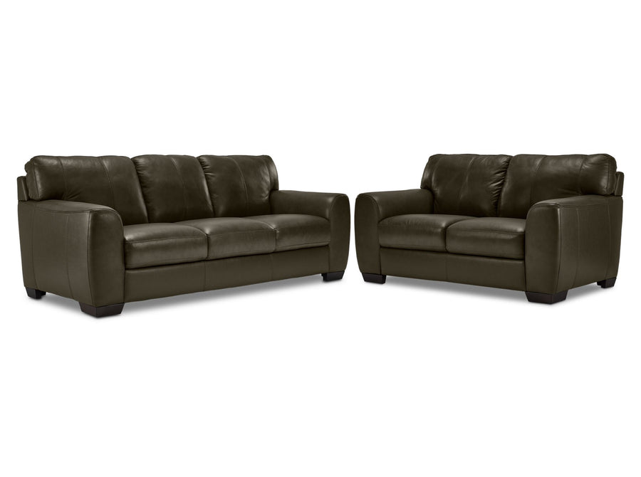 Halden Leather Sofa and Loveseat Set - Forest Green