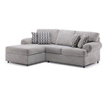 Jupiter 2-Piece Sectional with Left-Facing Chaise - Ash Grey with rolled arms, plush cushions and patterned pillows