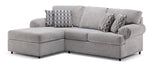 Jupiter 2-Piece Sectional with Left-Facing Chaise - Ash Grey with rolled arms, plush cushions and patterned pillows