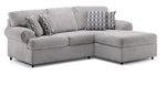 Jupiter 2-Piece Sectional with Right-Facing Chaise - Ash Grey with rolled arms, plush cushions and patterned pillows