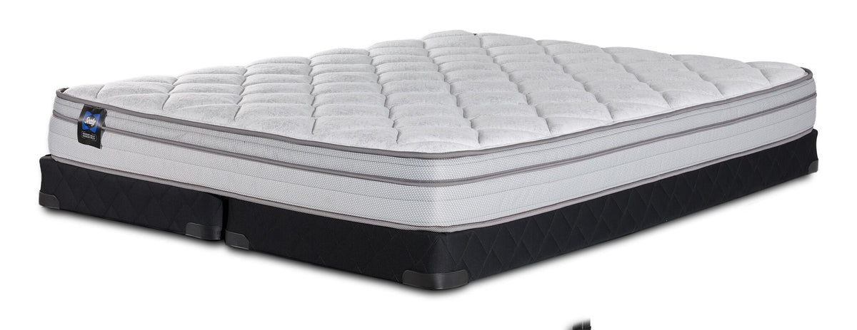 Sealy Essentials Kairo Medium Euro Top Queen mattress with split low profile boxspring, three-quarter view