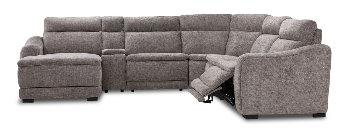 Madison 6-Piece Dual Power Reclining Sectional with Left-Facing Chaise - Brown