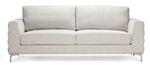 Front view of Micah beige sofa with fixed seat cushions and loose fibre backs