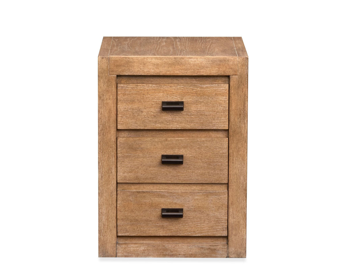 Plum Creek filing cabinet with Sierra Brown wood finish, drawer storage and locking mechanism