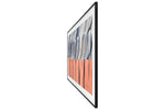 Angled side view of Samsung 75-inch The Frame LS03HE Smart TV highlighting its slim picture-frame profile and Art Mode display