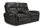 Theo Leather Dual Power Reclining Loveseat from the 3-piece set - Charcoal with centre console, cupholders and padded seating
