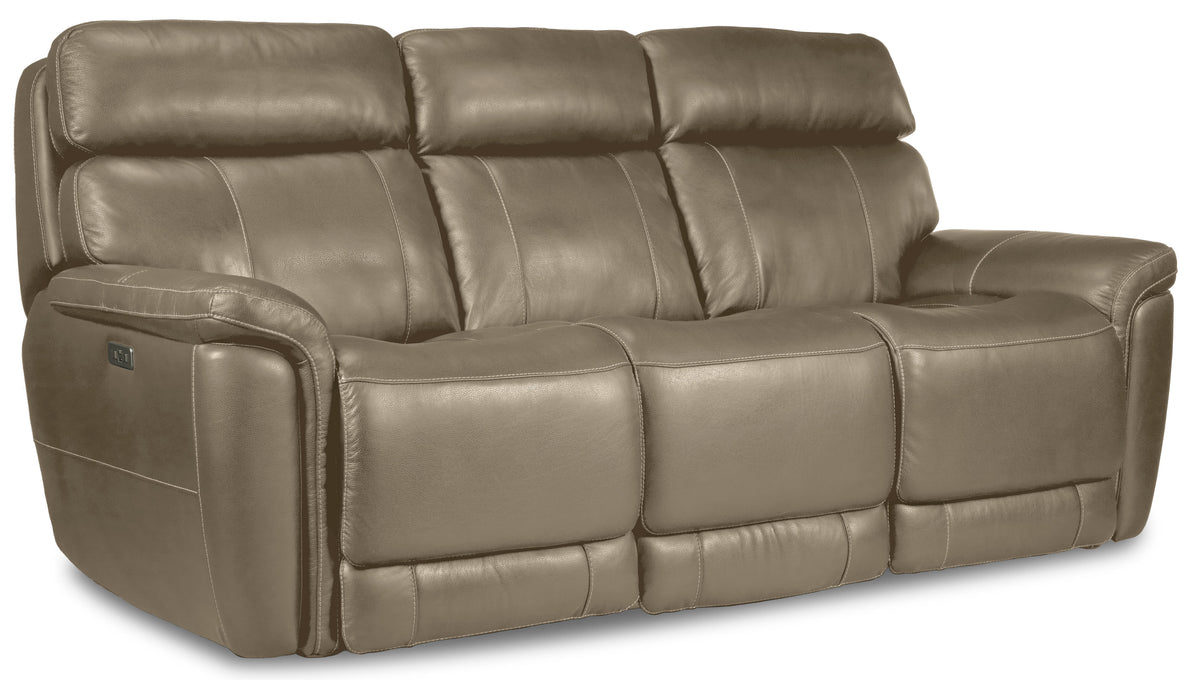 Stallion Leather Dual Power Reclining Sofa - Pebble
