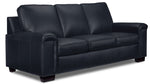 Icon Leather Sofa and Chair Set - Navy featuring the three-seat sofa in an angled view